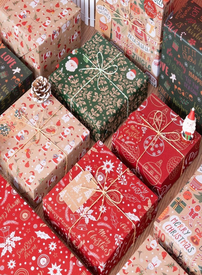 Rancco Christmas Wrapping Paper, 6 Sheets Red and Green Wrapping Paper Set with Tags Stickers and Ribbon, Brown Christmas paper for Xmas Winter Holiday New Year Party Decoration, 27.5x19.7inch - Image 5